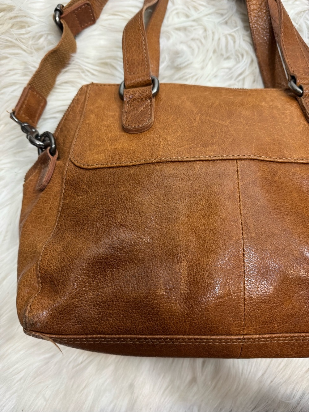 Spikes & Sparrow Genuine Leather Shoulder Bag Purse Brown Front Zip Pocket - Picture 3 of 12